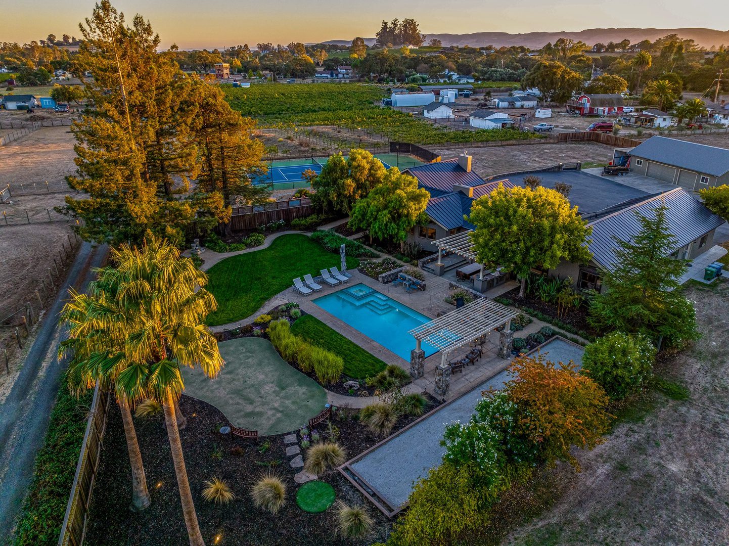 Aerial view of Sona Sanctuary, a Sonoma County vacation rental with Woodfield Properties