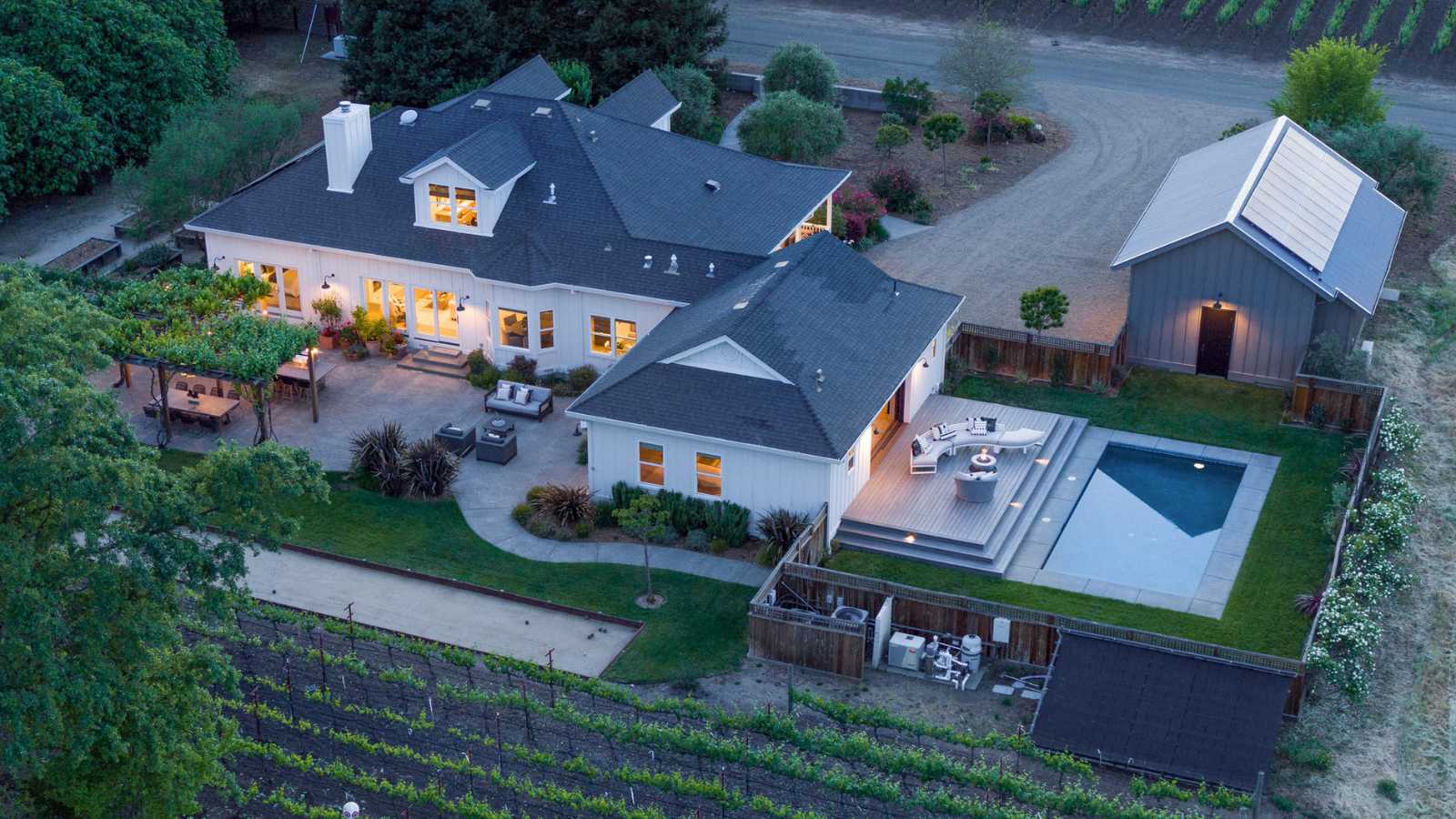 Aerial view of napa vacation rental Vineyard Farmhouse